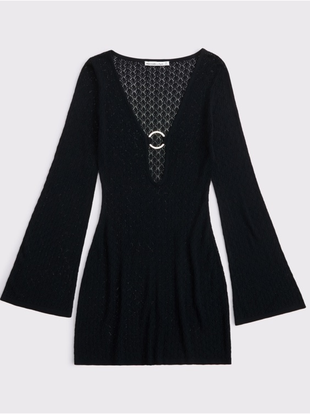 Abercrombie & Fitch Black Knit Deep V Mini Dress with Ring Accent